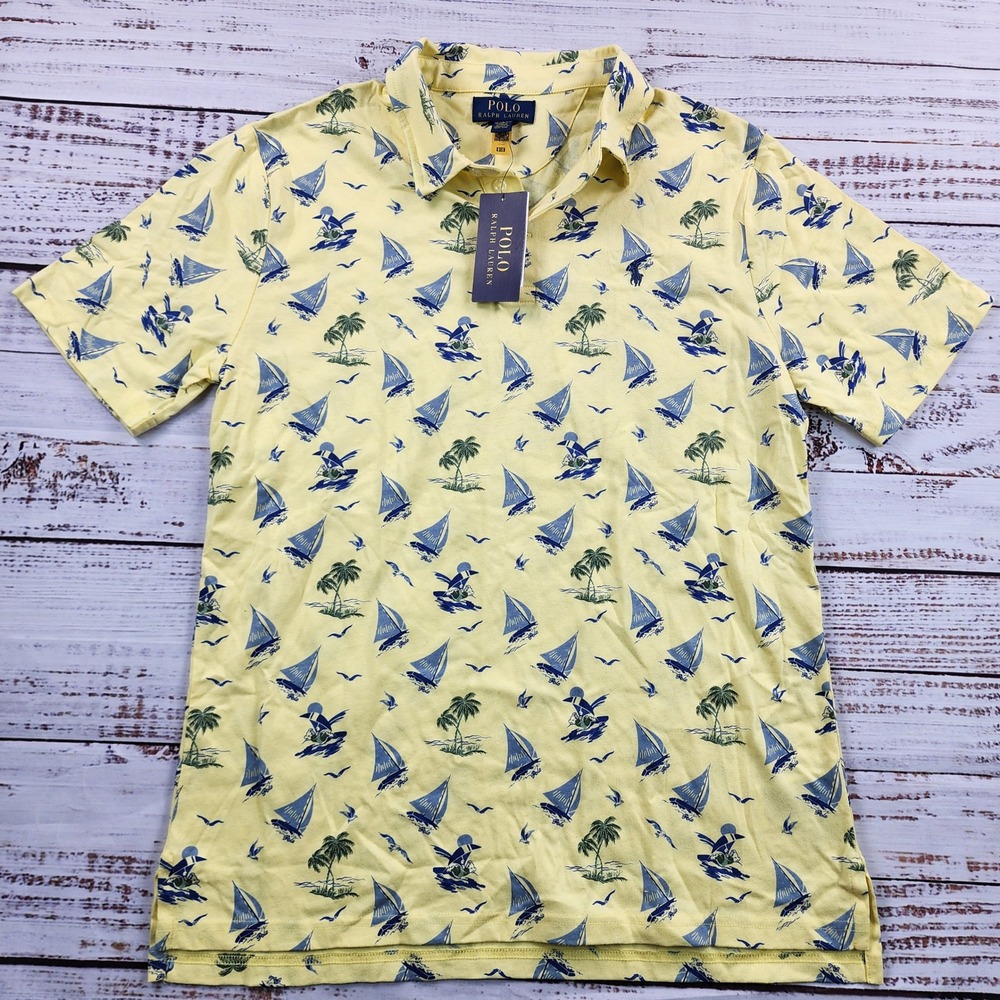 Polo Ralph Lauren Boys XL 18-20 NWT Bear Windsurf Sailboat Yellow Polo Shirt